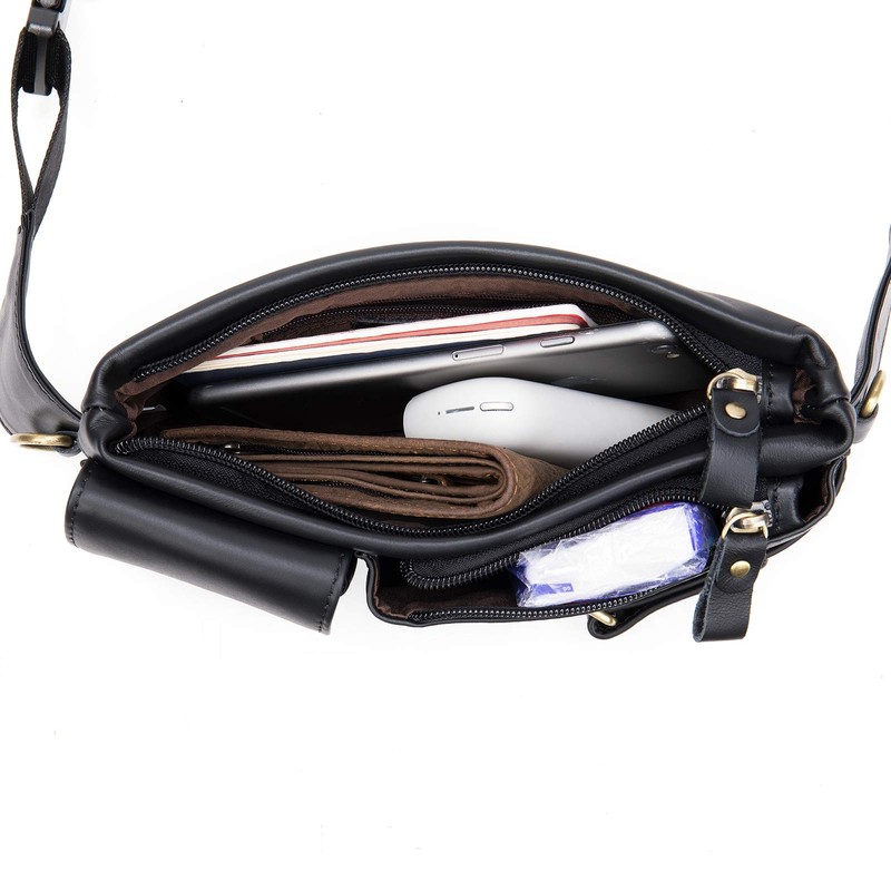 NIUCUNZH - Riñonera de piel de vacuno (ajustable), Negro, Pequeño