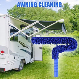 Shkalacar Ceiling Fan Cleaner Duster, RV Awning Mop with Bendable Pad Extension Pole, Circle Shape Microfiber Reusable Duster & Flexible Brush for Cleaning Home Camper Trailer Truck