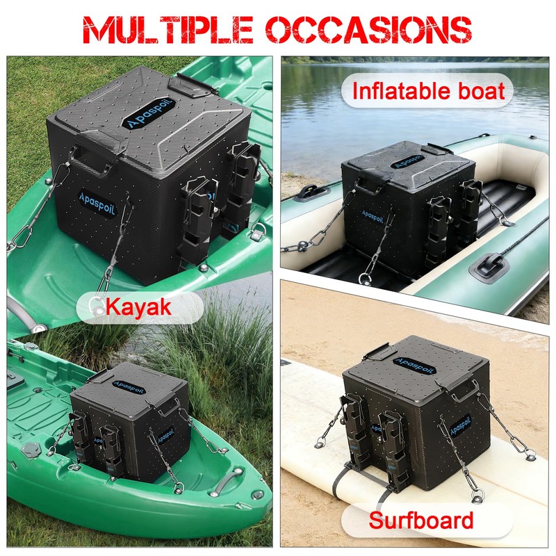 Kayak Fishing Crate with 4 Rod Holders,13"x13" Kayak Tackle Storage