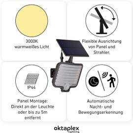 Oktaplex Ede LED Solar Spotlight Outdoor with Motion Sensor Warm White 3000 K Outdoor Spotlight IP44 Anthracite