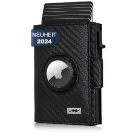 Marc Peter® Chicago Leather Push Air Slim Wallet - Airtag Wallet with Coin Compartment - RFID Protection Small Mini Wallet Leather, carbon, Classic