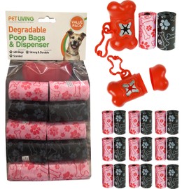 DOGGY WASTE REFILL DEGRADABLE BAGS POOP SCOOP REFILLABLE 400 BAGS 2 COLOURS POO BAGS FOR DOGS WITH DISPENSER VALUE PACK (Black & Pink)
