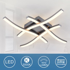 EDISLIVE Modern Dimmable LED Ceiling Light Curved 4-Light 18 in Minimalist Flush Mount Ceiling Light Fixture Lamp for Bedroom Foyer Kitchen 3000K 24W Nickel