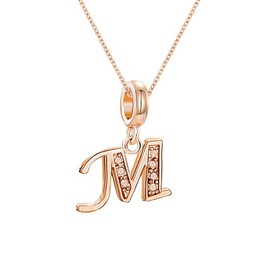 KunBead Letter M Initial 18 inch Dainty Rose Gold Tone Alphabet Birthday Charm Love Pendant Womens Necklace