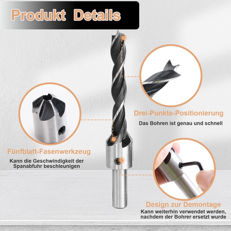 KEWAYO HSS 5 Flute Countersink Drill Bit Set Screwdriver Reamer