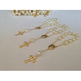 25 Pc Ivory Color Baptism Favors Gold Plated Accents Mini Rosaries Gold Plated Acrylic Beads/Recuerditos De Bautismo/Christening Favors/Decenarios/Decades/Finger Rosaries
