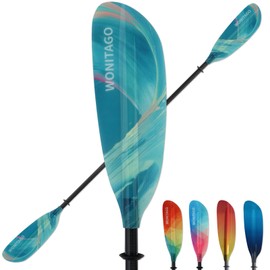 WONITAGO Kayak Paddle Premium Carbon Shaft with Gradient Full Fiberglass Blade, Lightweight Adjustable Carbon Fiber Kayaking Oars, 230-240 cm/90-94 inches, Wave Green