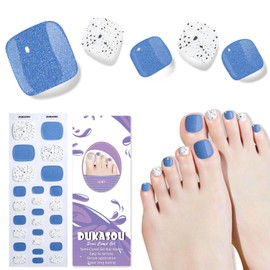 DUKASOU Semi Cured Gel Toe Nail Strips,26 Pcs Toe Nail Stickers Wraps for Summer Holiday(Sea Blue),Gel Strips UV Light Required,Easy to Apply