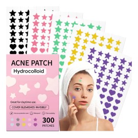 Leawede 300pzs Parches Estrella Star Anti Acne Espinillas Granos con Aceite de árbol de té, ácido salicílico
