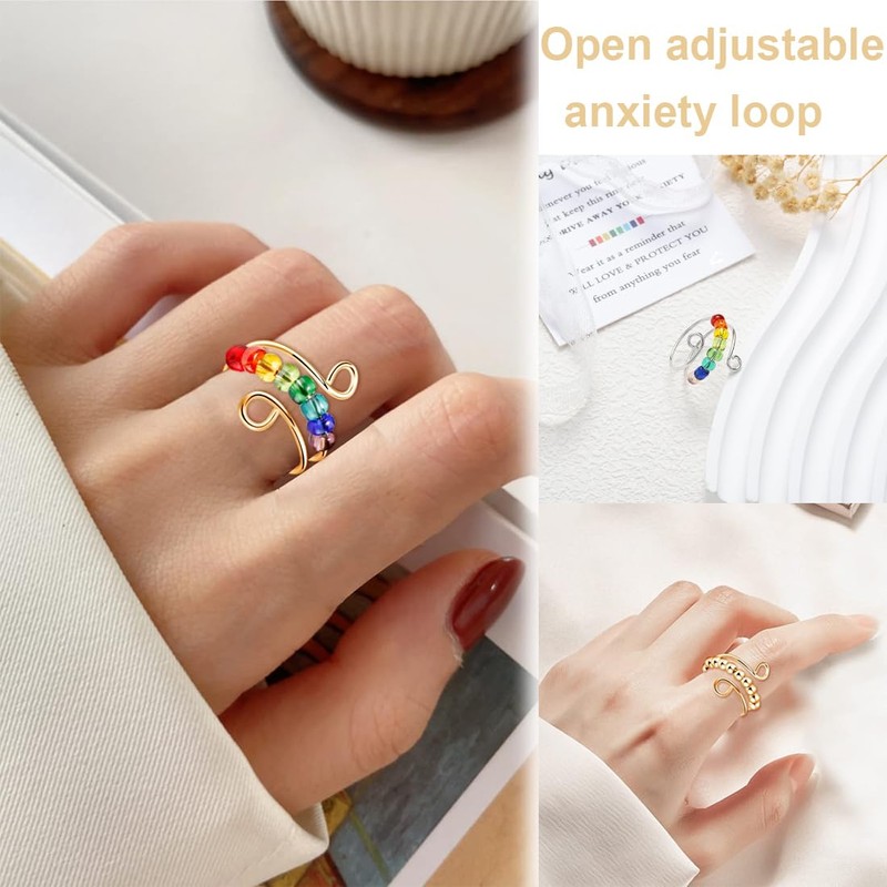 SGERUFZ 3-Piece Anti-Stress Ring Set, Adjustable Anxiety Ring, Efficient Relief