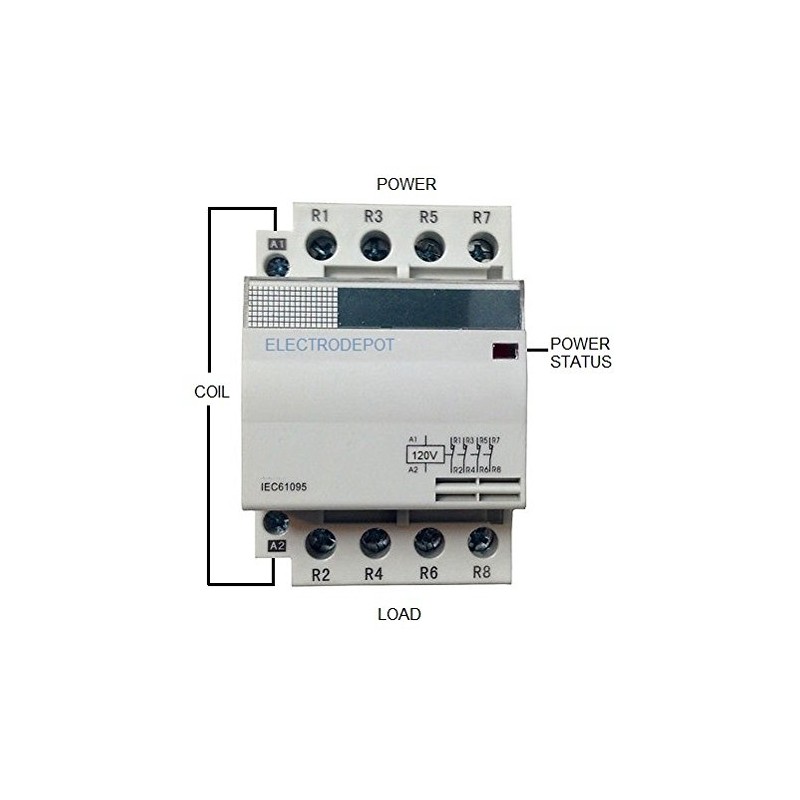 50 Amp 4 Pole Contactor Normally Open (N/O) 120V Coil,