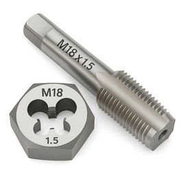 M18 x 1.5 Metric Tap and Die Set HSS Machine Tap and GCr15 Alloy Steel Hex Die Right Hand Thread Cutting Tool for Metal Repair