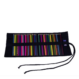 Amoyie Roll Up Pencil Case for 72 Coloured Pencils, Foldable Colouring Pens Organiser Bag, Artist Wrap, Portable Canvas Holder, Black