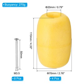 PATIKIL 4.33" x 2.76" Rope Float Buoy Set, 4 Pcs 270g Deep Water Floats Rope Float Buoy with Screw Great for Trail Markers Dock Floats Kayak Boats Swimming Pool, Yellow