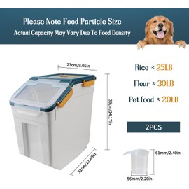 RUIAN 2Pcs Large Flour Storage Container Bin 25Lb Airtight Rice Storage Containers with Wheels Seal Locking Lid, BPA Free with Measuring Cup&Scoop for Flour, Rice, Grain(Blue)