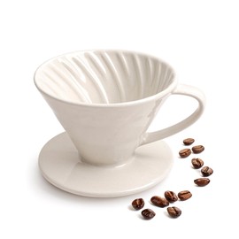 ZEBERBO Pour Over Coffee Maker, Single Cup Ceramic Coffee Dripper, Reusable Filter Cone Drip Holder Slow Brewer with Hole Flat Bottom for Home, Office, Travel, Camping (White)
