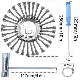 PLAXNS 10 Inch Rotary Steel Wire Brush Cutter Trimmer Head Weed Blade Cutter with Adapter Kit Compatible with Stihl, Husqvarna,String Trimmers, Gardening Lawnmower, Moss Grass Rust Removal