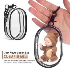 Toyvian 4 Pcs Clear Display Bag for Mini Resin Figures and Dolls with Zipper, Clear Pouch with Keychain, Carrying Bags Tiny Cases for Collectibles, Portable Small Doll Storage Pouches PVC Bag