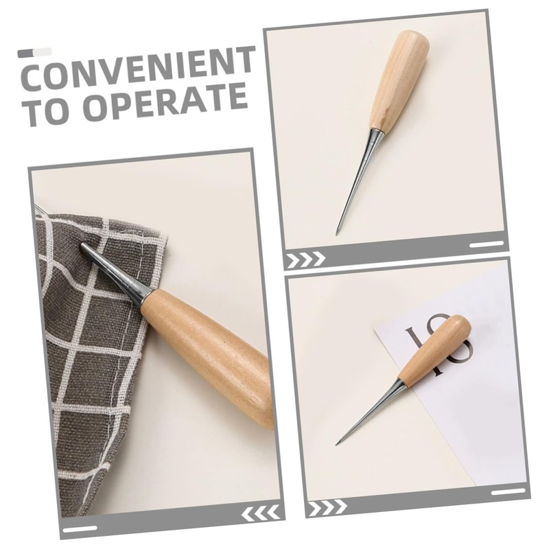 Gatuida 2Pcs Wooden Handle Leather Awl Tool for Bookbinding and