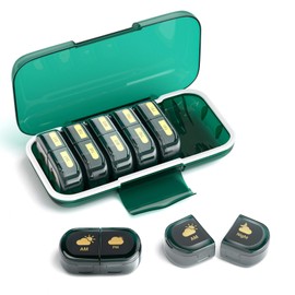 Codcaw Weekly Pill Organizer 2 Times a Day, Moisture-Proof, Detachable Compartments, AM PM Pill Box 2X 7 Day, Travel Pill Organizer for Pills/Fish Oil/Medication/Vitamin/Supplements (Dark Green)