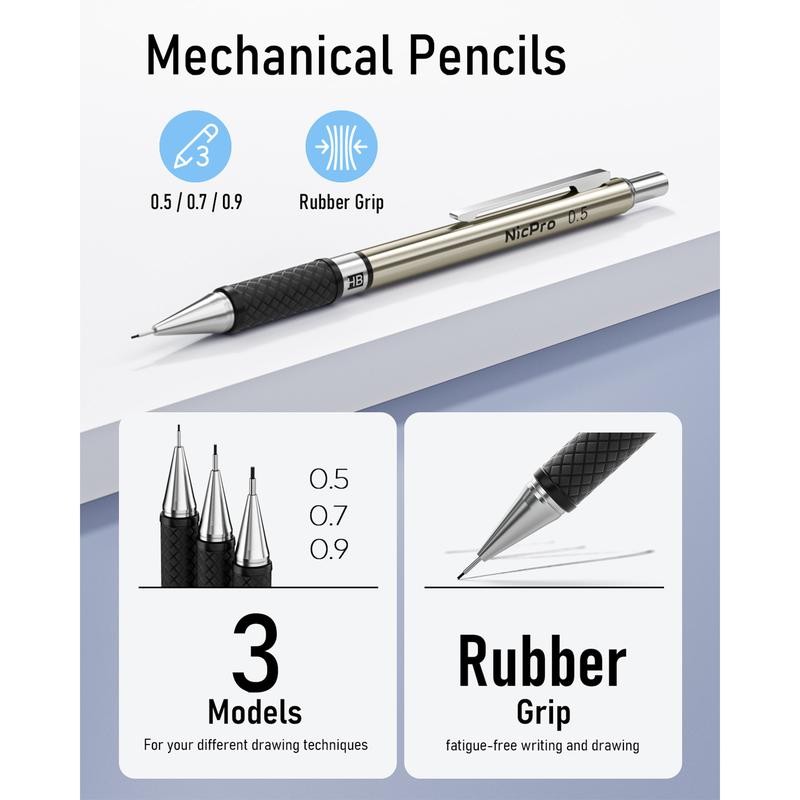 Nicpro 6Pack Art Mechanical Pencil Set, 3Pack Metal Drafting Pencil