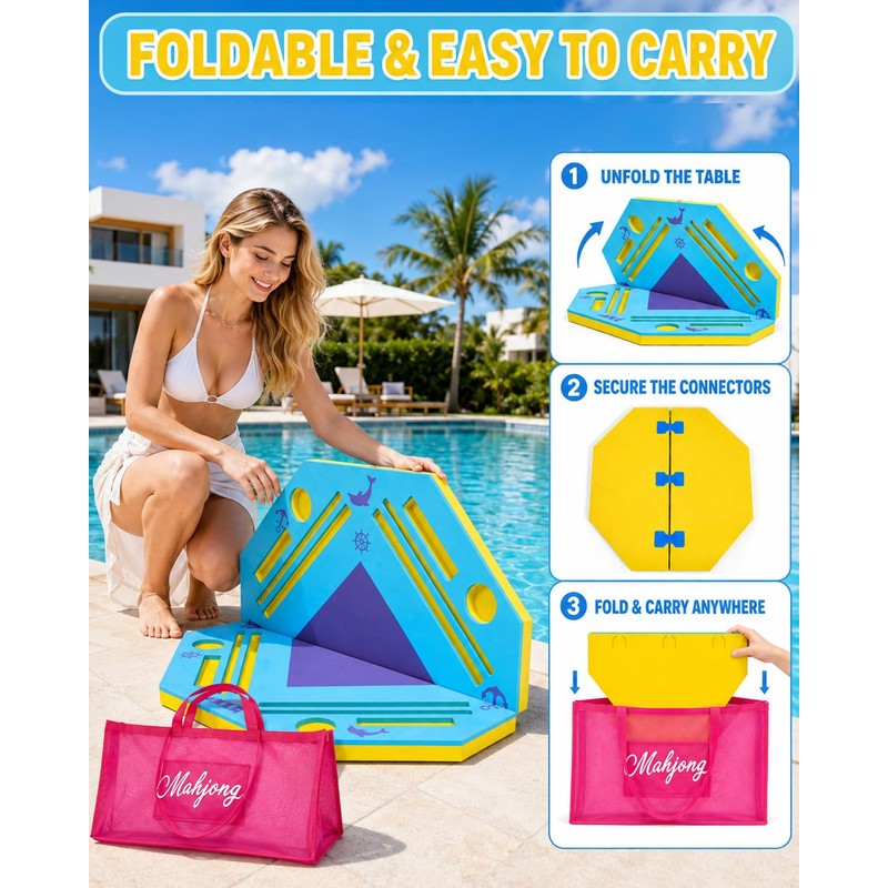 Eolzzi 36" Foldable Floating Mahjong Table for Pool, Poker &