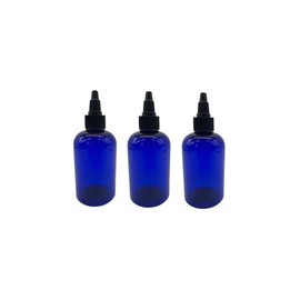 Natural Farms 4 oz Blue Boston BPA FREE Bottles - 3 Pack Empty Refillable Containers - Essential Oils Cleaning Products - Aromatherapy | Black Twist Open/Close Cap - Made in the USA