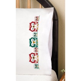 Tobin Stamped Pillowcase Pair Stamped Cross Stitch Kit for Embroidery, 20 by 30-Inch, Owls