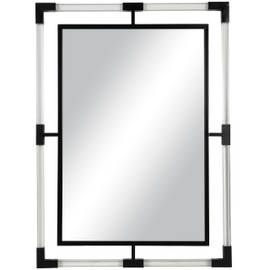 Deco 79 Metal Room Wall Mirror Double Framed Entryway Mirror with Acrylic Frame, Wall Mounted Mirror 28" x 1" x 38", Black