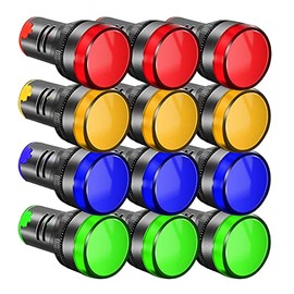 Gebildet Gebildet 12pcs 22mm LED Power Indicator, LED Pilot Signal Light Panel Indicator AC/DC 12-24V 20mA, LED Flash Light (Red/Yellow/Blue/Green, Each Color 3pcs)