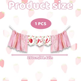 Berry First Birthday Decorations, Strawberry Birthday Banner for 1st Birthday Party, Fabric Strawberry Decorations for Baby Girls, First Birth-day Banner for Home and Party Use