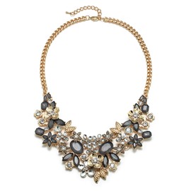 Flyonce Flower Statement Necklace for Women, Vintage Rhinestone Crystal Floral Bib Chunky Collar for Summer Vacation Grey