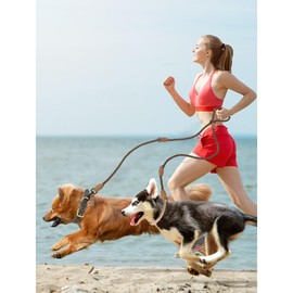 Mile High Life Double Dogs Leather Tailor Handle Mountain Climbing Dog Rope Leash 8FT with Heavy Duty Metal Sturdy Clasp (Dark Brown Cotton)