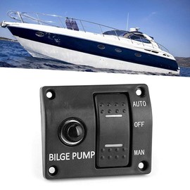 Qivine Bilge Pump Switch Panel, 3 Way Bilge Pump Switch with LED Indicator, Control DC 12V/24V, Built in 15A Circuit Breaker for DC Bilge Pumps with Automatic Float Switch Auto/Off/Manual