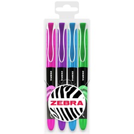 Zebra Fuente - Disposable Fountain Pen - 1.0mm Fine Nib 0.6mm Line Width - Wallet of 4 (Tropical Tones)