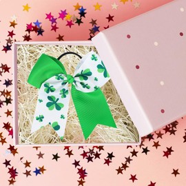 St. Patrick's Day Hair Ties Large Cheer Shamrock Hair Bow Bands Green Shamrock Elastic Hair Rope Ponytail Holder for Teen Girls Women St. Patrick's Day Hair Accessories