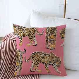 Torianna Decorative Throw Pillow Cushion Covers for Couch Pattern Different Cheetah Wild Striped Leopards Animal On Chic Animals Wildlife with Pink Textures Linen Sofa Pillows Case 16x16 Inch