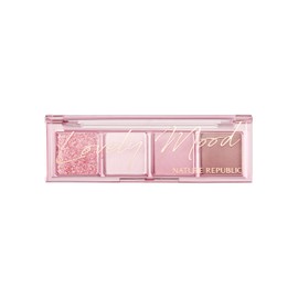 Nature Republic Daily Basic Palette (03 Cool Pink) Eyeshadow 4 Shades Matte Nude, Glitter&Shimmer, Highlighter Contour & Blush, travel size mini korean skincare beauty face makeup kit gifts for women