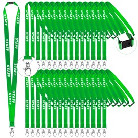 30 Pcs Safety Breakaway Staff Lanyards Pre Printed Green Neck Lanyard Staff Neck Strap with Swivel Plastic Clip and Safety Breakaway Catch Staff Badge Lanyard for Identity Id Card Pass Badge Holder