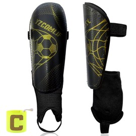 Children's Football Shin Pads with Captain's Cuff, Football Shin with Ankle Protection for Children (M)