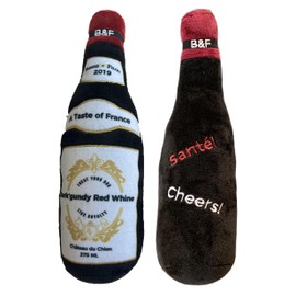 Bonne et Filou Wine Bottle Plush Squeaky Dog Toy (Bark'gundy Red Whine) Interactive Puppy Chew Toys for Aggressive Chewers Dog Toys for Small and Medium Dogs (1 Large Size)