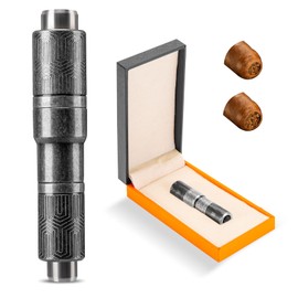 Hancigar Cigar Punch Portable Retro Engraved Double Size Hole Opener Cutter(Silver)