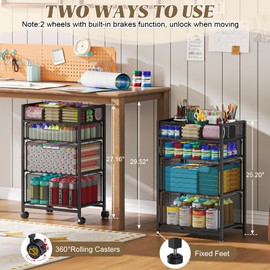 4-Tier Rolling Utility Cart with 3 Drawers, Craft Organizer and Storage with DIY Divider, Art-Craft Supplies with Caster Wheels, Multi-Functional Storage For Classroom, Office, Paints, Artifacts