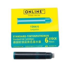 Online 17224/24 Standard-Tintenpatronen, universelle Füller-Tinte, kompatibel mit allen gängigen Standard-Füllern, Ersatz-Patronen für Füllhalter und Rollerball, 6 Stück, Farbe türkis