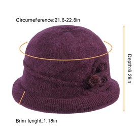 Women Winter Knit 1920s Vintage Bucket Bowler Hat Round Brim Warm Hat