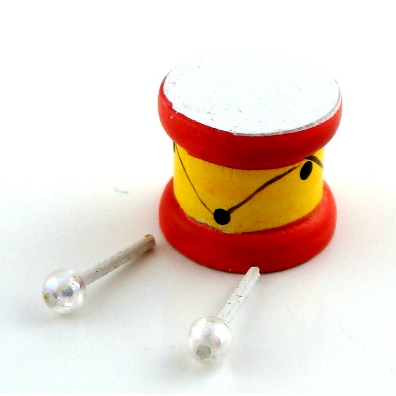 Dollhouse Miniature 1:12 Scale 3 Pc Drum with Sticks Set