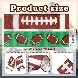 Hying 2 Rolls Football Ribbons for Wreath Bows, Sports Rolls Ball Wired Edge Ribbons Brown Green Burlap Ribbon Football Craft Ribbons for Gift Wrapping Football Celebration Party Ornaments