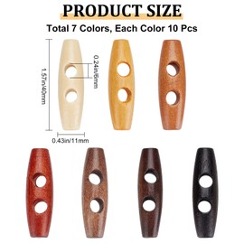 GORGECRAFT Pack of 70 Oval Wooden Buttons Horn Toggle Shape Buttons Accessories 2 Holes Wooden Sweater Coats Buttons for Jackets Clothing Sewing DIY Craft Projects 7 Colours
