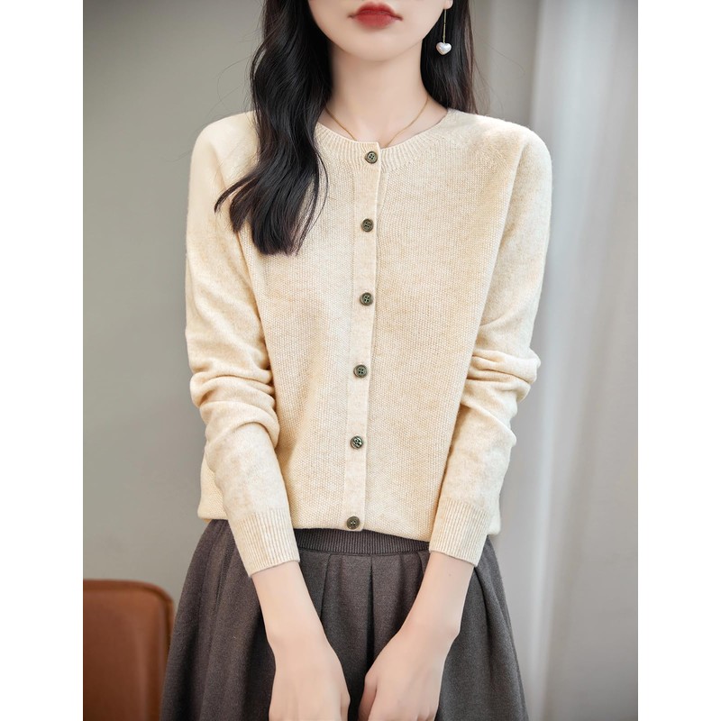 Chanyarn Women's Crew Neck 100% Merino Wool Cardigans 2024 Spring