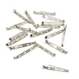 Ruwado 25 pcs Pin Backs for Badges 1.7 Inch Silver Metal Clasp Brooch Pins Backs for Name Tags Badge Office Costume Jewelry Making Crafting Sewing Fabric Ribbon Corsages